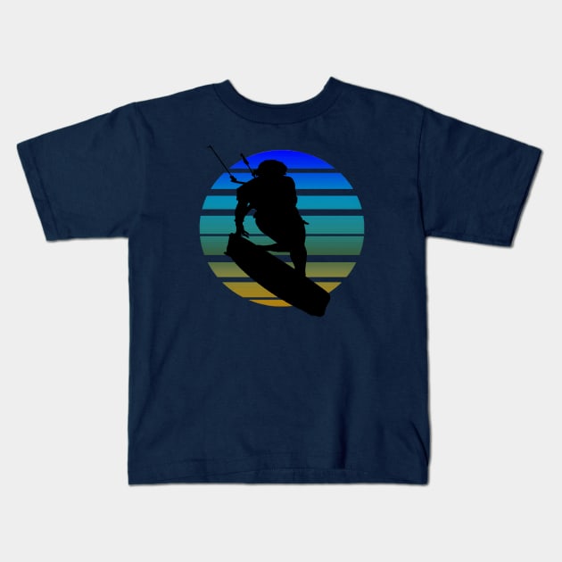 Kitesurfing Female Rider Silhouette Retro Sunset Kids T-Shirt by taiche